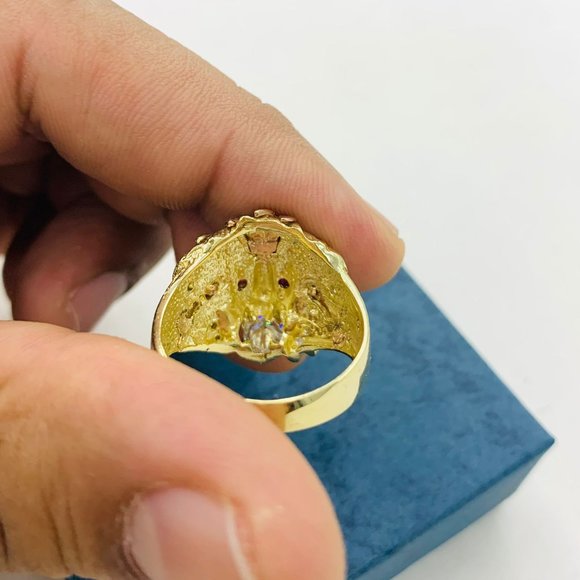 Anillo de Leon Tres Oros para Hombre Solid Gold 14K Tri Color Lion Head Ring #10 - Picture 8 of 9